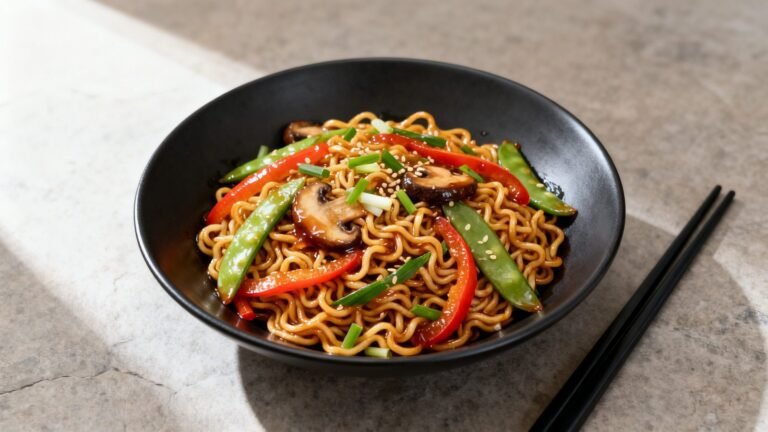 Savory Lo Mein Noodles Recipe Easy | Simple Hoisin Ramen Noodle Bowl