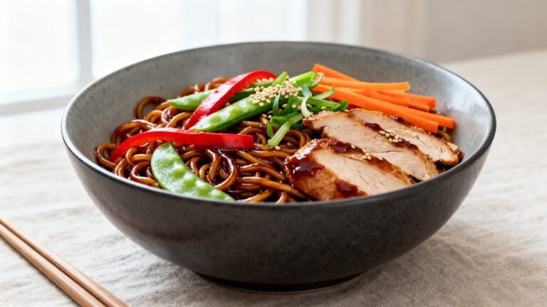 Savory Lo Mein Noodles Recipe Easy | Simple Hoisin Ramen Noodle Bowl