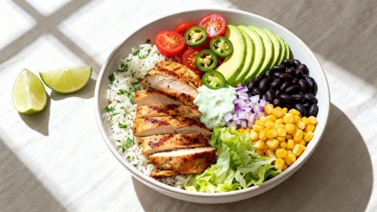 Fresh Burrito Bowl Recipe | Healthy Chicken Rice Bowl with Avocado